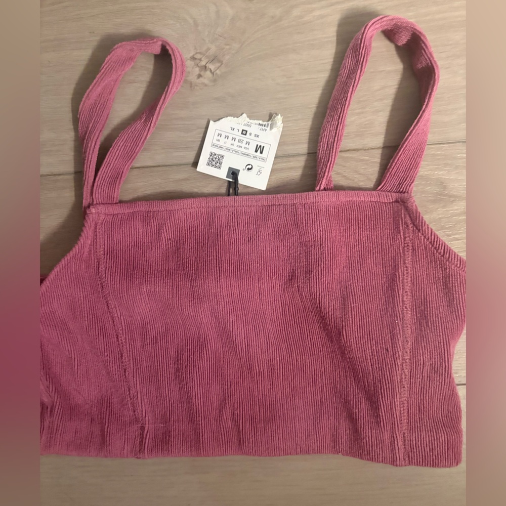 Zara size M pink ribbed cropped tank top brand new w/tags